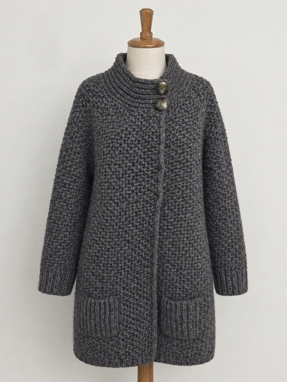 Truly By Part Two Chunky Textured Knit Long Cardigan Wool Alpaca Blend  S Gray